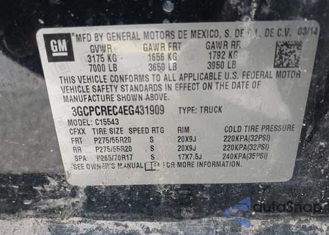 2014 Chevrolet Silverado 1500 1Lt from USA, damaged, VIN 3GCPCREC4EG431909